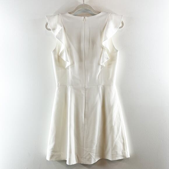 French Connection Whisper Ruffle V Neck Mini Dress White 6 - Picture 4 of 7
